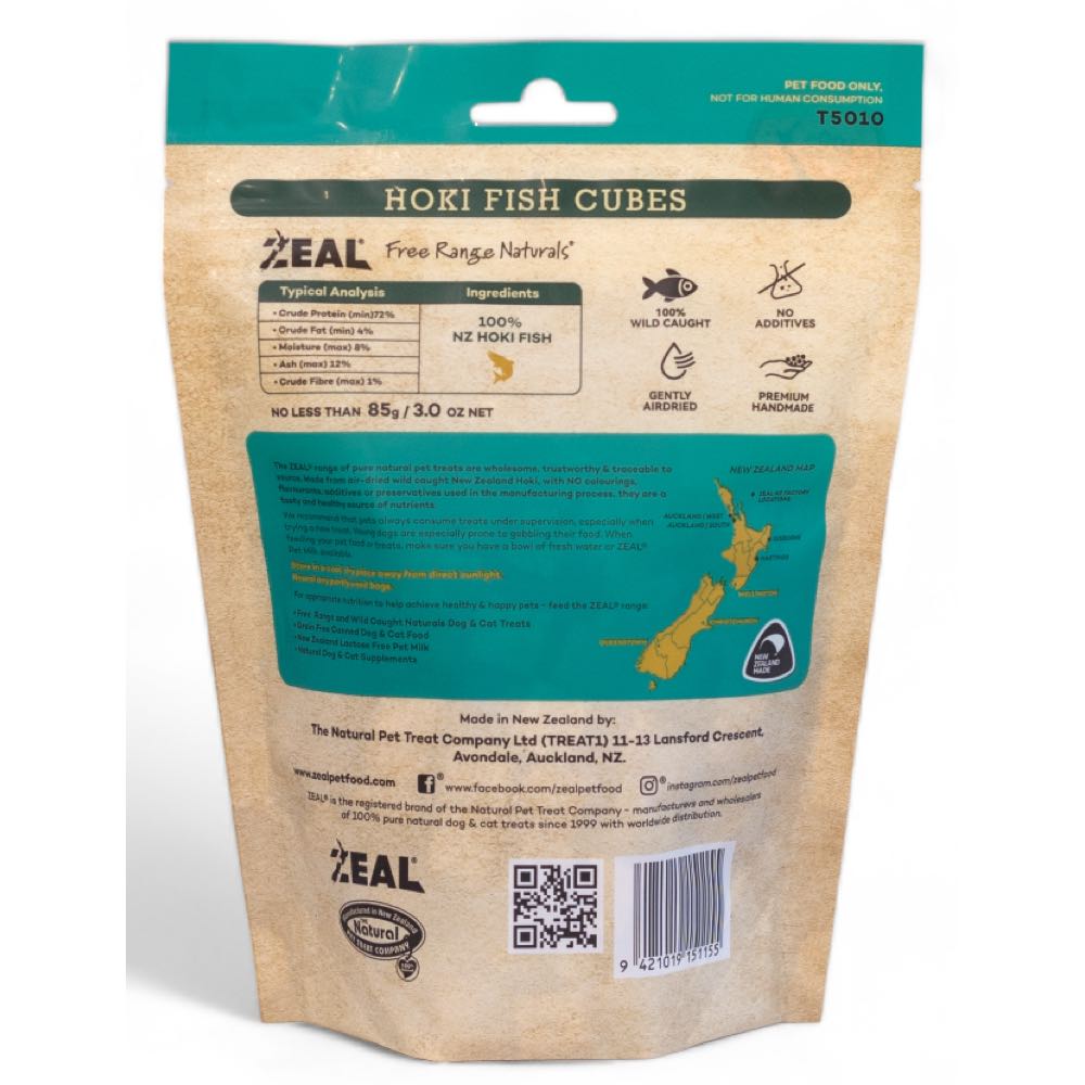 Zeal Free Range Naturals Hoki Fish Cubes Dog Treats 85g