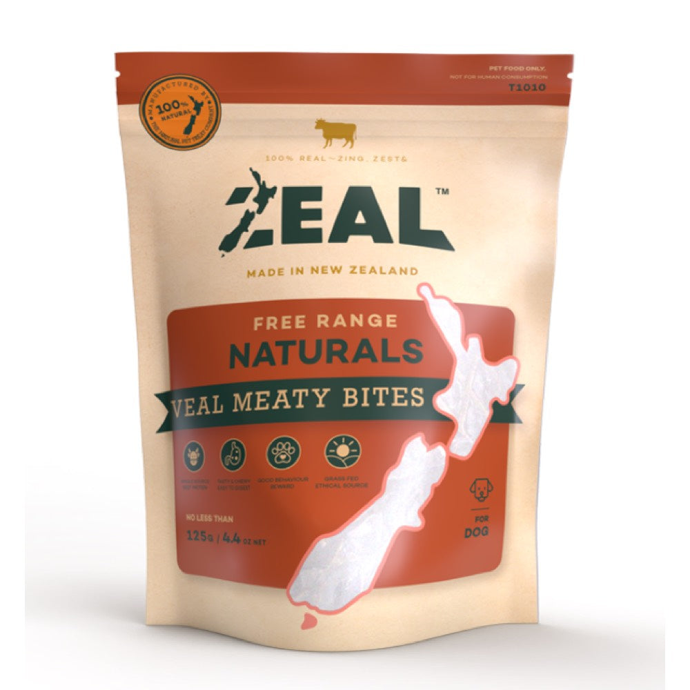 Zeal Free Range Naturals Veal Meaty Bites Dog Treats 125g