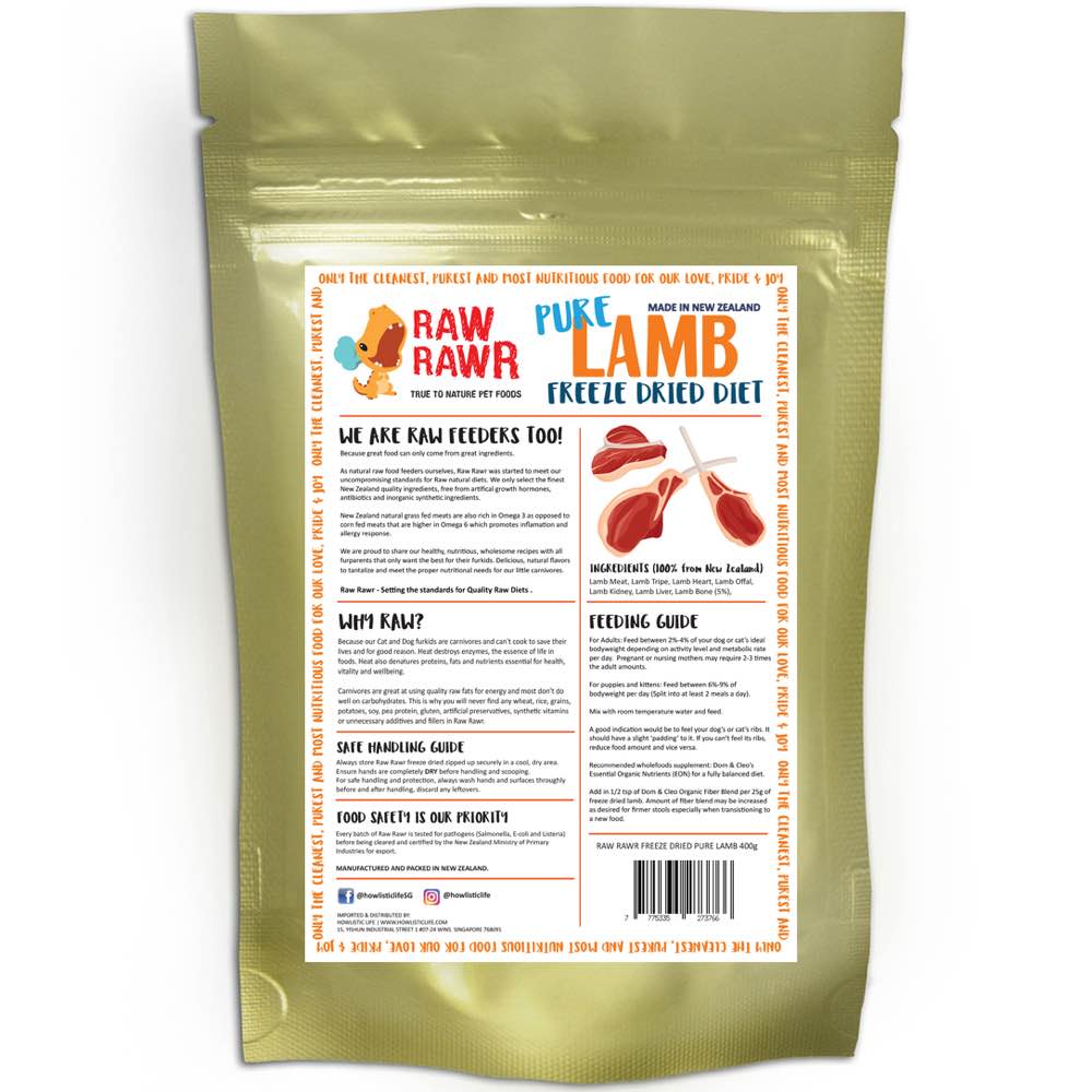 Raw Rawr Lamb Freeze Dried Pure Diet Cat & Dog Food 400g