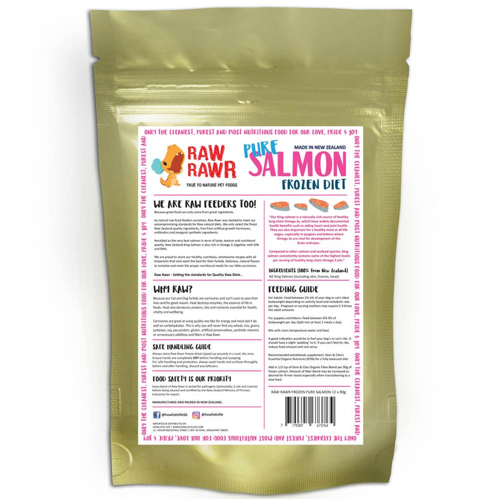Raw Rawr PURE 100% Salmon Frozen Diet Cat & Dog Food 1.1kg