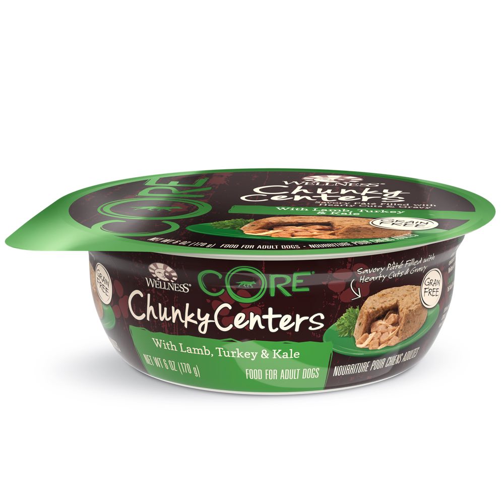"BUY 3 GET 1 FREE: Wellness CORE Chunky Centers Lamb, Turkey & Kale Wet Dog Food 6oz"