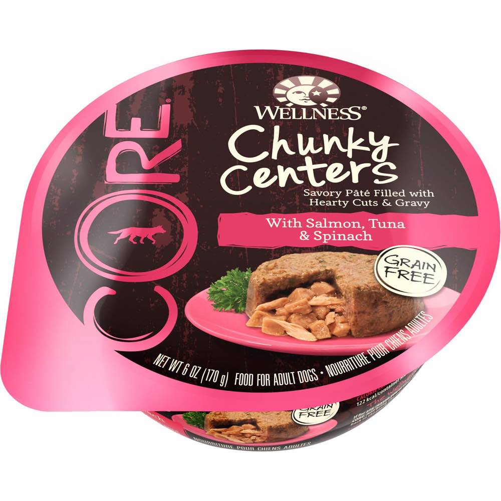 "BUY 3 GET 1 FREE: Wellness CORE Chunky Centers Salmon, Tuna & Spinach Wet Dog Food 6oz"